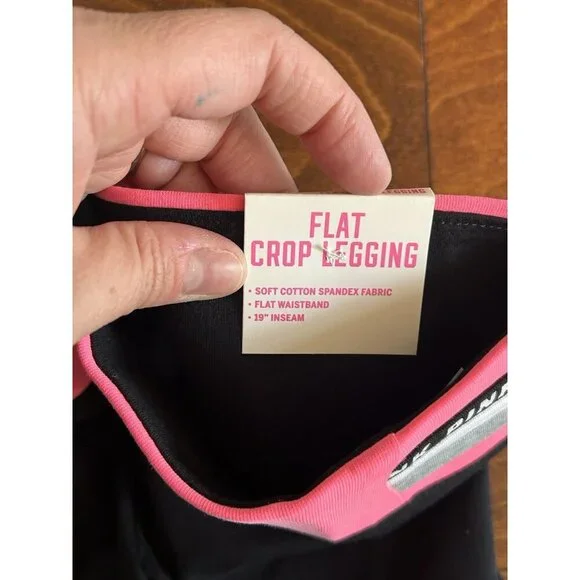 Victoria Secret Pink Yoga Flat Crop Legging Pink/Black NWT Size M Logo Stretch - Picture 5 of 6